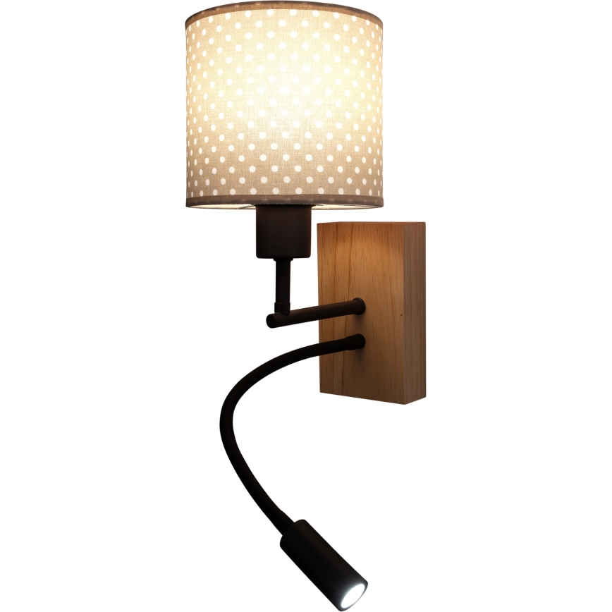 Brilagi - Lampă de perete LED flexibilă pentru copii BOBO WOOD 1xE27/25W/230V + LED/3W stejar/negru/bej/cu buline