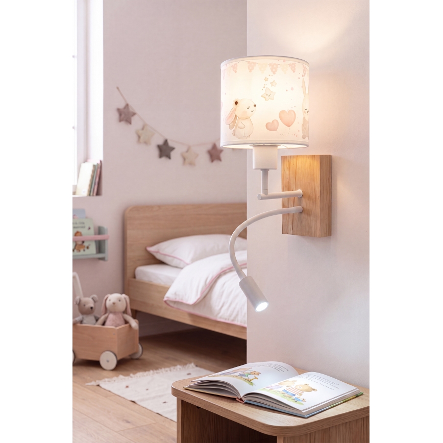 Brilagi - Lampă LED flexibilă de perete pentru copii BOBO WOOD 1xE27/25W/230V + LED/3W stejar/alb/crem/iepurași