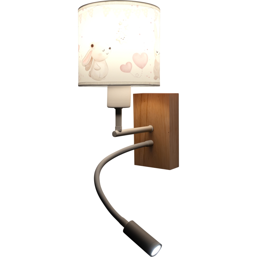 Brilagi - Lampă LED flexibilă de perete pentru copii BOBO WOOD 1xE27/25W/230V + LED/3W stejar/alb/crem/iepurași