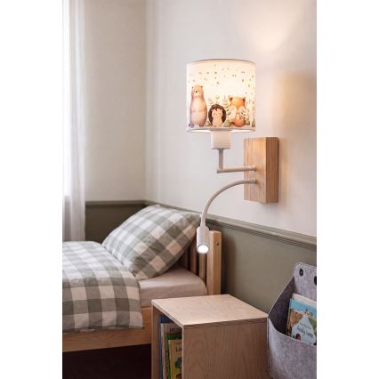 Brilagi - Lampă LED de perete flexibilă pentru copii BOBO WOOD 1xE27/25W/230V + LED/3W stejar/alb/cu animale