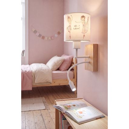 Brilagi - Lampă LED de perete flexibilă pentru copii BOBO WOOD 1xE27/25W/230V + LED/3W stejar/alb/roz/balerine