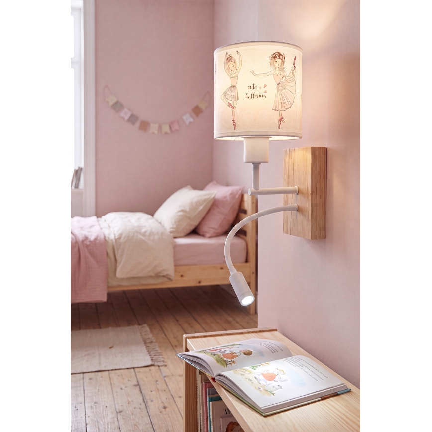 Brilagi - Lampă LED de perete flexibilă pentru copii BOBO WOOD 1xE27/25W/230V + LED/3W stejar/alb/roz/balerine