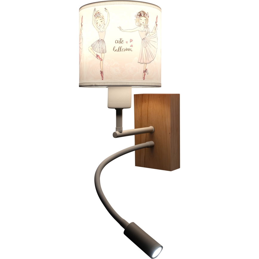 Brilagi - Lampă LED de perete flexibilă pentru copii BOBO WOOD 1xE27/25W/230V + LED/3W stejar/alb/roz/balerine