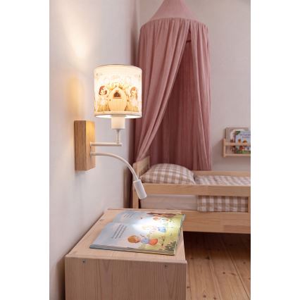 Brilagi - Lampă LED flexibilă de perete pentru copii BOBO WOOD 1xE27/25W/230V + LED/3W stejar/alb/roz/zâne