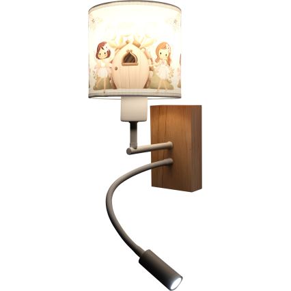 Brilagi - Lampă LED flexibilă de perete pentru copii BOBO WOOD 1xE27/25W/230V + LED/3W stejar/alb/roz/zâne