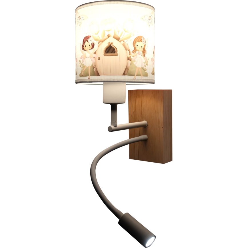 Brilagi - Lampă LED flexibilă de perete pentru copii BOBO WOOD 1xE27/25W/230V + LED/3W stejar/alb/roz/zâne