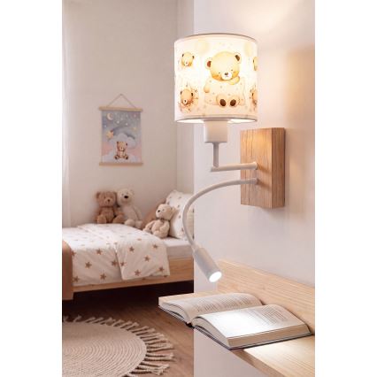 Brilagi - Lampă LED de perete flexibilă pentru copii BOBO WOOD 1xE27/25W/230V + LED/3W stejar/alb/ursuleți