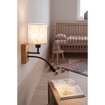 Brilagi - Lampă de perete flexibilă LED pentru copii BOBO WOOD 1xE27/25W/230V + LED/3W stejar/negru/alb/iepurași
