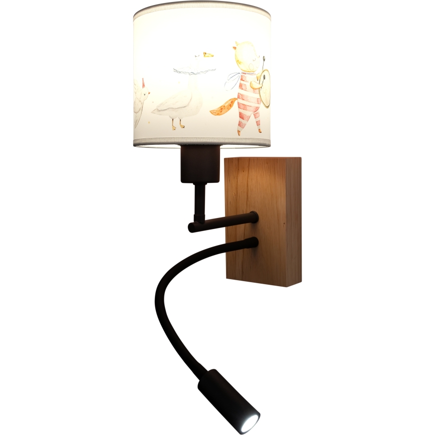 Brilagi - Lampă LED de perete flexibilă pentru copii BOBO WOOD 1xE27/25W/230V + LED/3W stejar/negru/alb/cu modele de animale