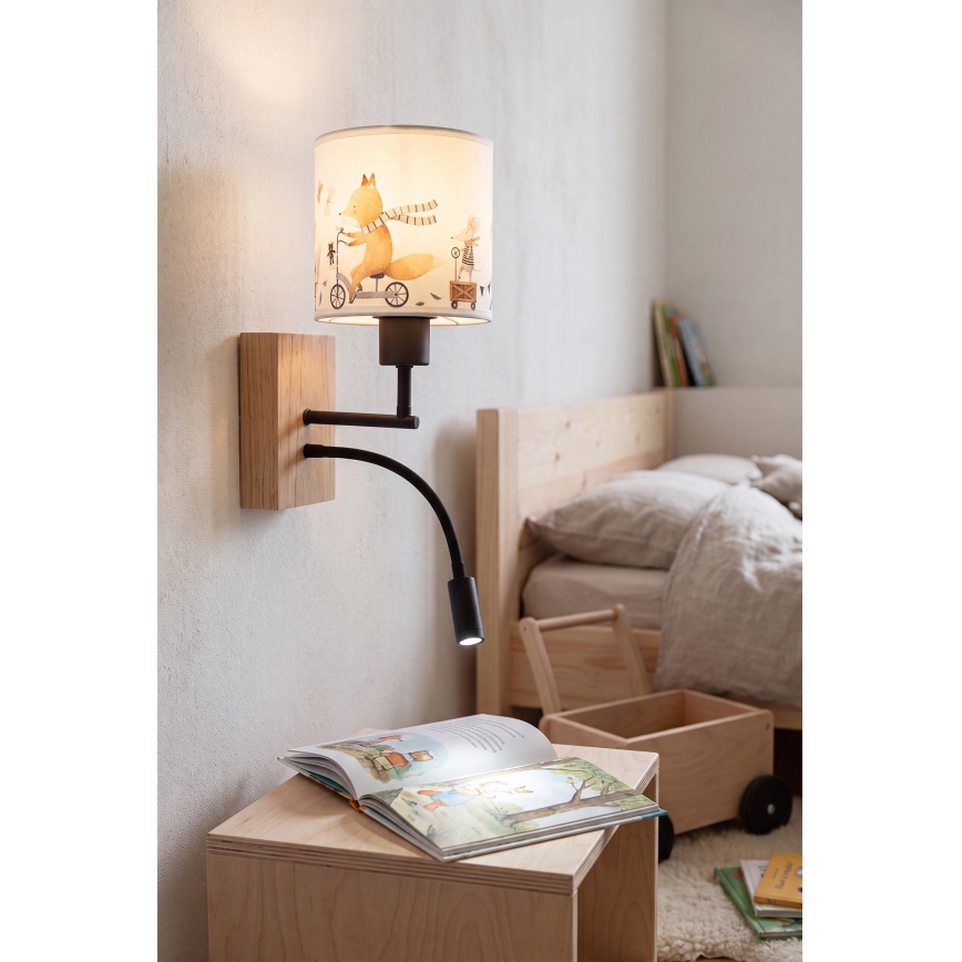Brilagi - LED Lampă de perete flexibilă pentru copii BOBO WOOD 1xE27/25W/230V + LED/3W stejar/negru/alb/cu animale