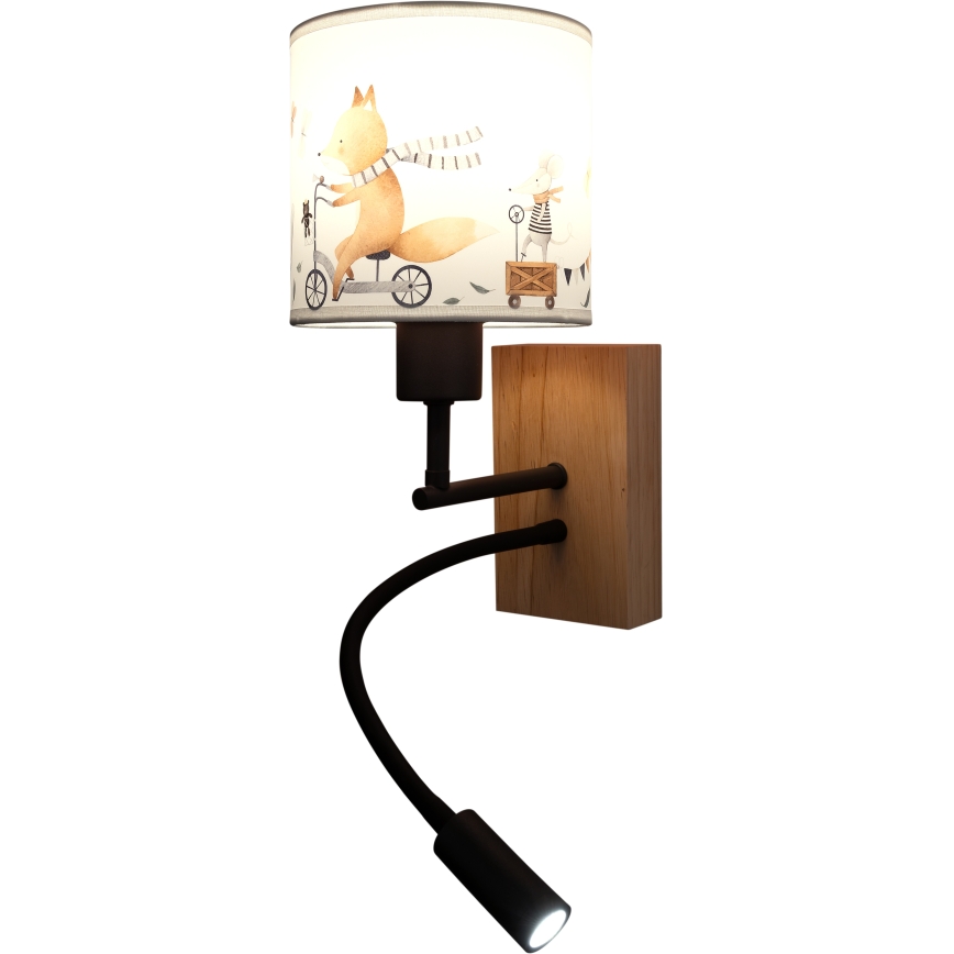 Brilagi - LED Lampă de perete flexibilă pentru copii BOBO WOOD 1xE27/25W/230V + LED/3W stejar/negru/alb/cu animale