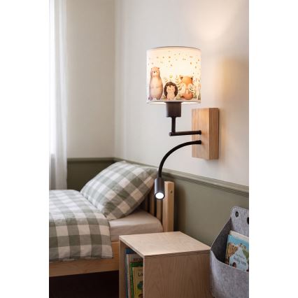 Brilagi - Lampă LED flexibilă de perete pentru copii BOBO WOOD 1xE27/25W/230V + LED/3W stejar/negru/alb/cu animale