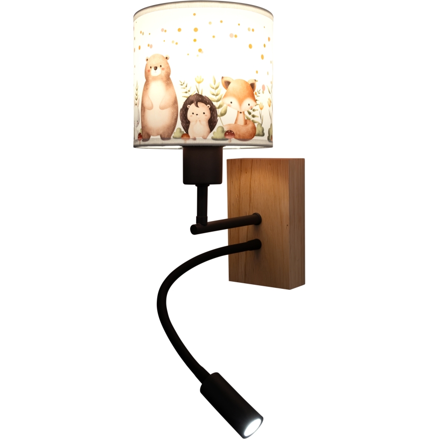 Brilagi - Lampă LED flexibilă de perete pentru copii BOBO WOOD 1xE27/25W/230V + LED/3W stejar/negru/alb/cu animale