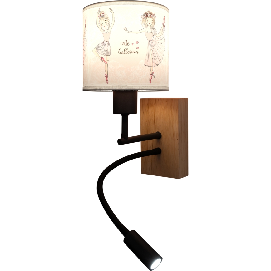 Brilagi - Lampă de perete flexibilă LED pentru copii BOBO WOOD 1xE27/25W/230V + LED/3W stejar/negru/alb/roz/balerine