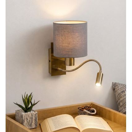 Brilagi - Lampă LED de perete flexibilă NUBILA, 1xE27/25W/230V + LED/3W, alamă/gri deschis