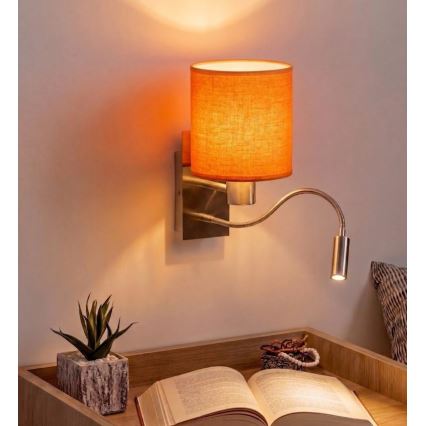 Brilagi - Lampă LED flexibilă de perete NUBILA 1xE27/25W/230V + LED/3W crom mat/portocaliu