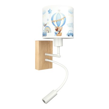 Brilagi - Lampă LED flexibilă de perete pentru copii BOBO WOOD 1xE27/25W/230V + LED/3W stejar/alb/albastru/ursuleți