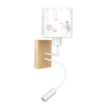Brilagi - Lampă LED flexibilă de perete pentru copii BOBO WOOD 1xE27/25W/230V + LED/3W stejar/alb/crem/iepurași
