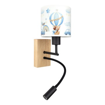 Brilagi - Lampă LED flexibilă de perete pentru copii BOBO WOOD 1xE27/25W/230V + LED/3W stejar/negru/alb/albastru/ursuleți