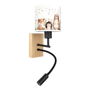 Brilagi - Lampă LED flexibilă de perete pentru copii BOBO WOOD 1xE27/25W/230V + LED/3W stejar/negru/alb/cu animale