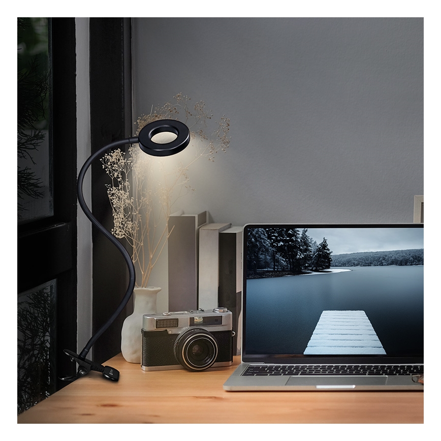 Brilagi - Lampă LED reglabilă cu clemă ORBELA LED/8W/5V 3000/4000/5000K neagră