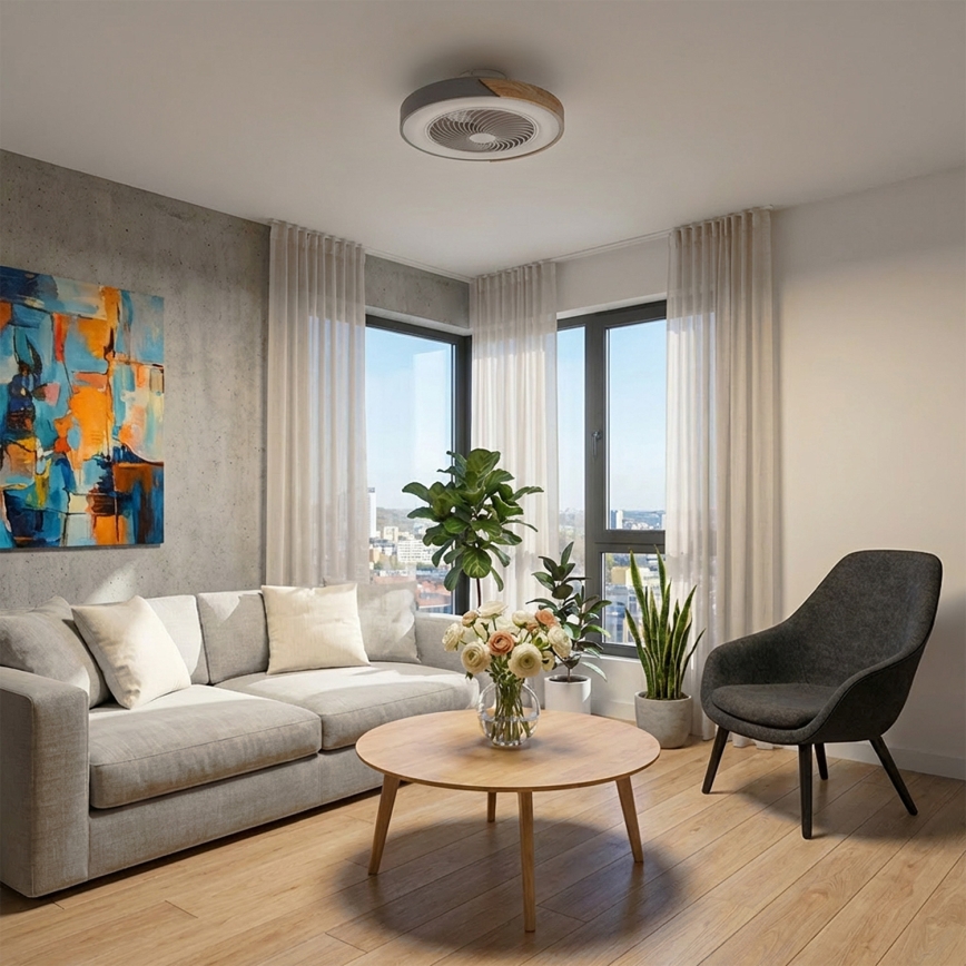 Brilagi - Plafonieră LED dimabilă cu ventilator LED/38W/230V 3000-6500K Ø 50 cm gri/stejar + telecomandă