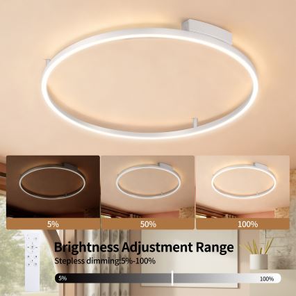 Brilagi - Plafonieră LED dimmabilă PORTOFINO, 60W, 230V, 3000–6000K, diametru 80 cm, argintie + telecomandă