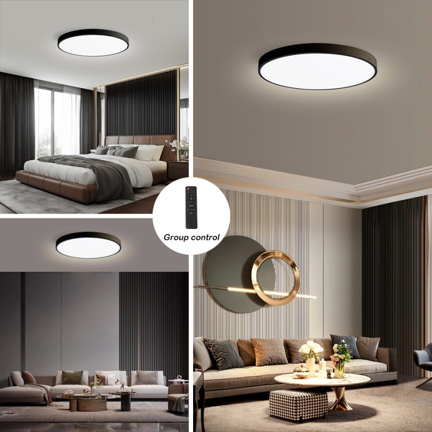 Brilagi - Lampă de tavan LED dimabilă POOL SMART, 128 W, 230 V, 3000–6000 K, Ø100 cm, Wi‑Fi Tuya, neagră + telecomandă