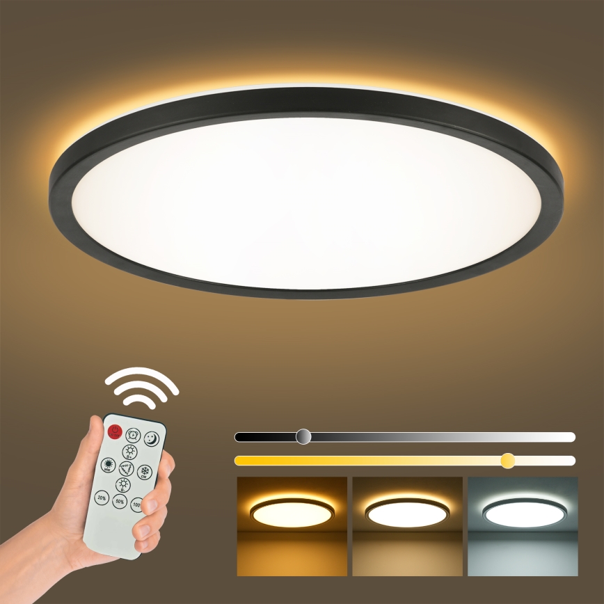 Brilagi – Plafonieră LED Ultra Slim dimabilă, 24W, 230V, 2700–6500K, Ø 42 cm, negru, cu telecomandă