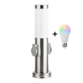 Brilagi - Lampă LED RGBW reglabilă de exterior, cu 2 prize, 1xE27/9W/230V, 2700-6500K, IP44, 40 cm, crom mat