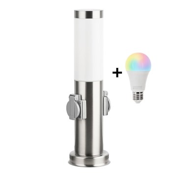 Brilagi - Lampă LED RGBW reglabilă de exterior, cu 2 prize, 1xE27/9W/230V, 2700-6500K, IP44, 40 cm, crom mat