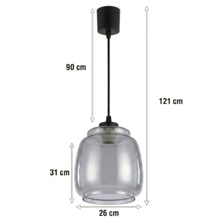Brilagi - Lustră LED suspendată pe cablu RETRO GLASS 1xE27/60W/230V Ø 26 cm negru/gri fumuriu