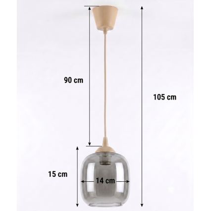 Brilagi - Lustră LED pe cablu RETRO GLASS 1xE27/60W/230V Ø 14 cm bej/gri fumuriu