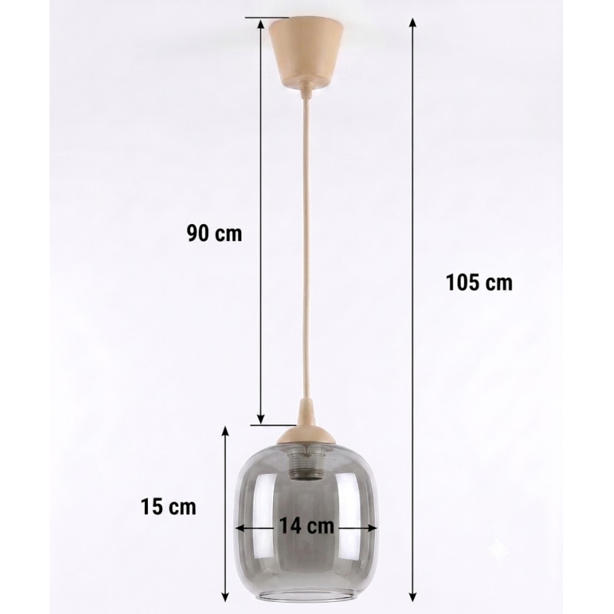 Brilagi - Lustră LED pe cablu RETRO GLASS 1xE27/60W/230V Ø 14 cm bej/gri fumuriu