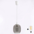 Brilagi - Lampă LED suspendată pe cablu RETRO GLASS 1xE27/60W/230V Ø 14 cm alb/gri fumuriu