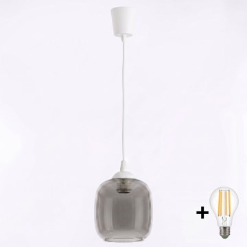 Brilagi - Lampă LED suspendată pe cablu RETRO GLASS 1xE27/60W/230V Ø 14 cm alb/gri fumuriu