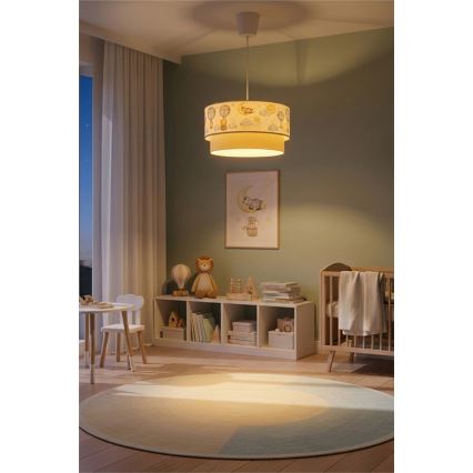 Brilagi - Lampă LED suspendată pentru copii BOBO, 1xE27/60W/230V, Ø40 cm, alb/bej/cu motive animale
