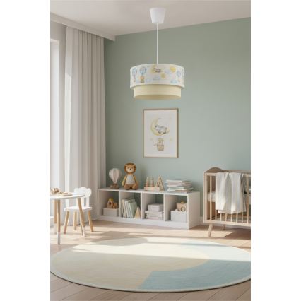 Brilagi - Lampă LED suspendată pentru copii BOBO, 1xE27/60W/230V, Ø40 cm, alb/bej/cu motive animale