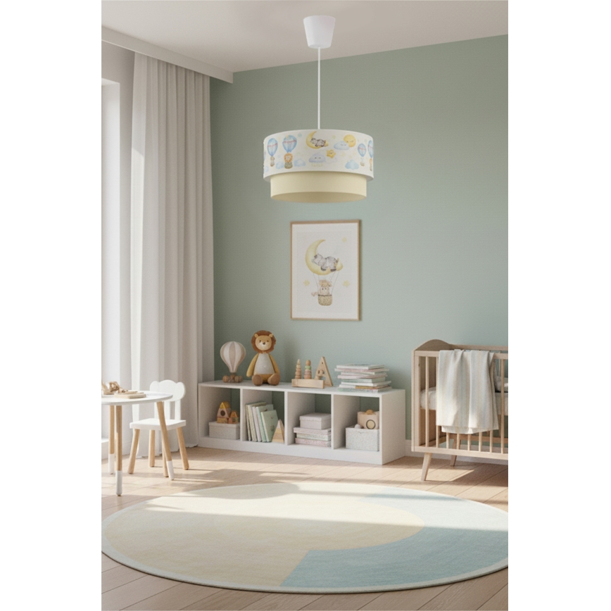Brilagi - Lampă LED suspendată pentru copii BOBO, 1xE27/60W/230V, Ø40 cm, alb/bej/cu motive animale