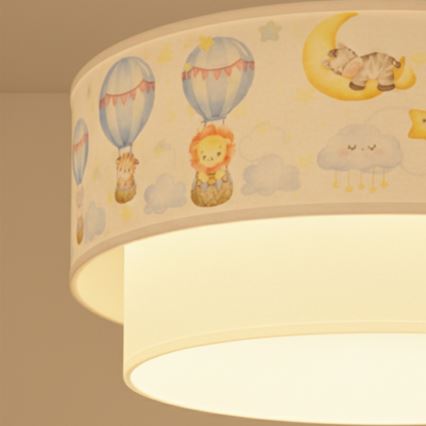 Brilagi - Lampă LED suspendată pentru copii BOBO, 1xE27/60W/230V, Ø40 cm, alb/bej/cu motive animale