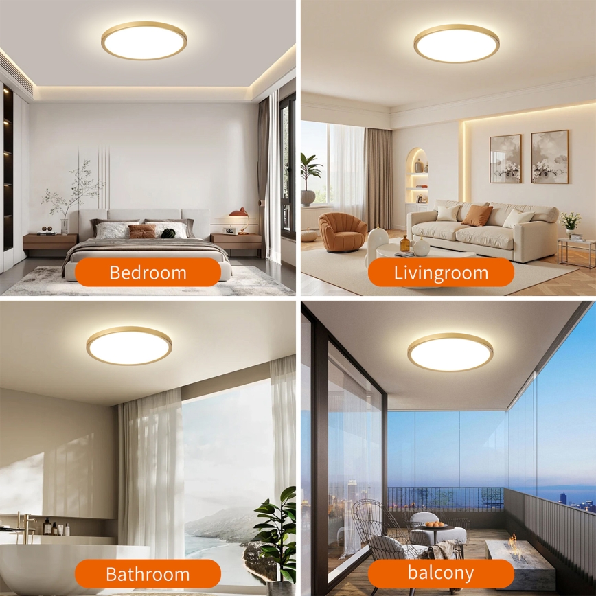 Brilagi - Plafonieră LED pentru baie ULTRA SLIM LED/24W/230V, Ø 42 cm, auriu, IP54