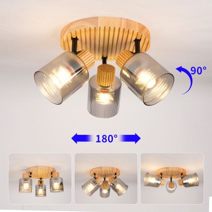 Brilagi - Lampă spot HYGGE 3xE14/15W/230V, lemn/fumuriu