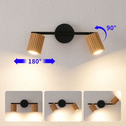 Brilagi - Lampă spot MODERN WOOD 2xGU10/8W/230V lemn de cauciuc/negru
