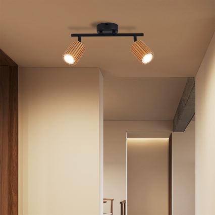 Brilagi - Lampă spot MODERN WOOD 2xGU10/8W/230V lemn de cauciuc/negru