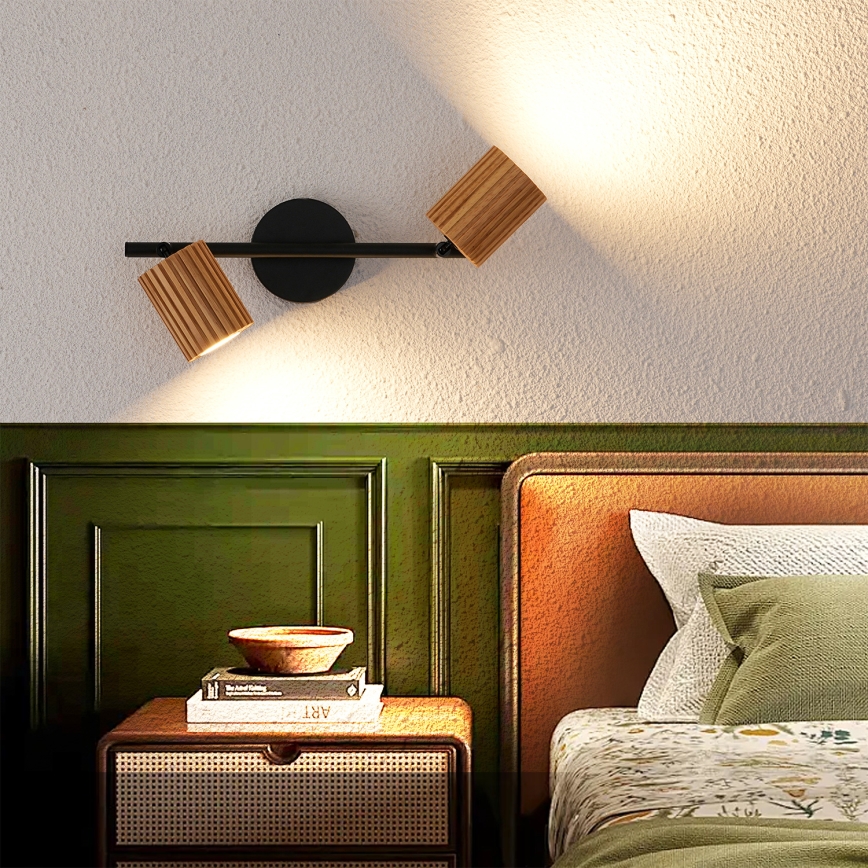 Brilagi - Lampă spot MODERN WOOD 2xGU10/8W/230V lemn de cauciuc/negru