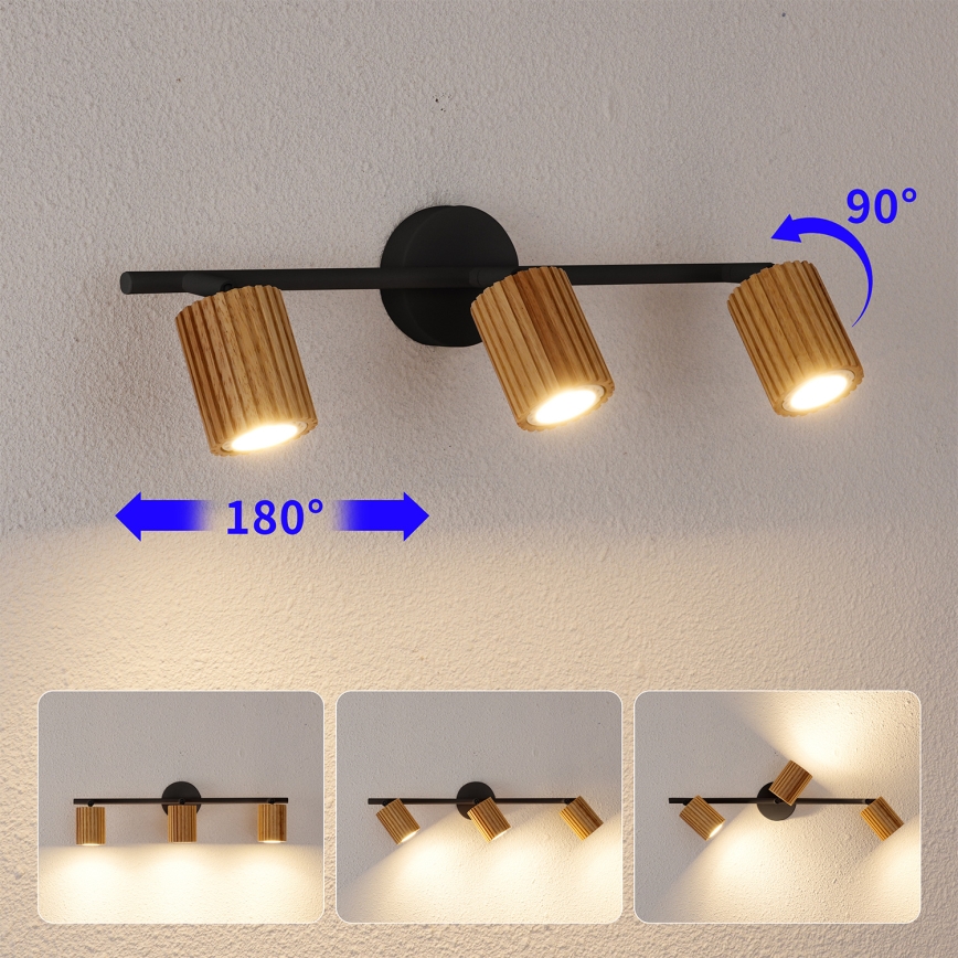 Brilagi - Lampă spot MODERN WOOD 3xGU10/8W/230V lemn/negru