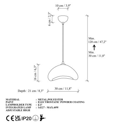 Brilagi - Lampă suspendată cu cablu WABI SABI 1xE27/40W/230V Ø 30 cm albă