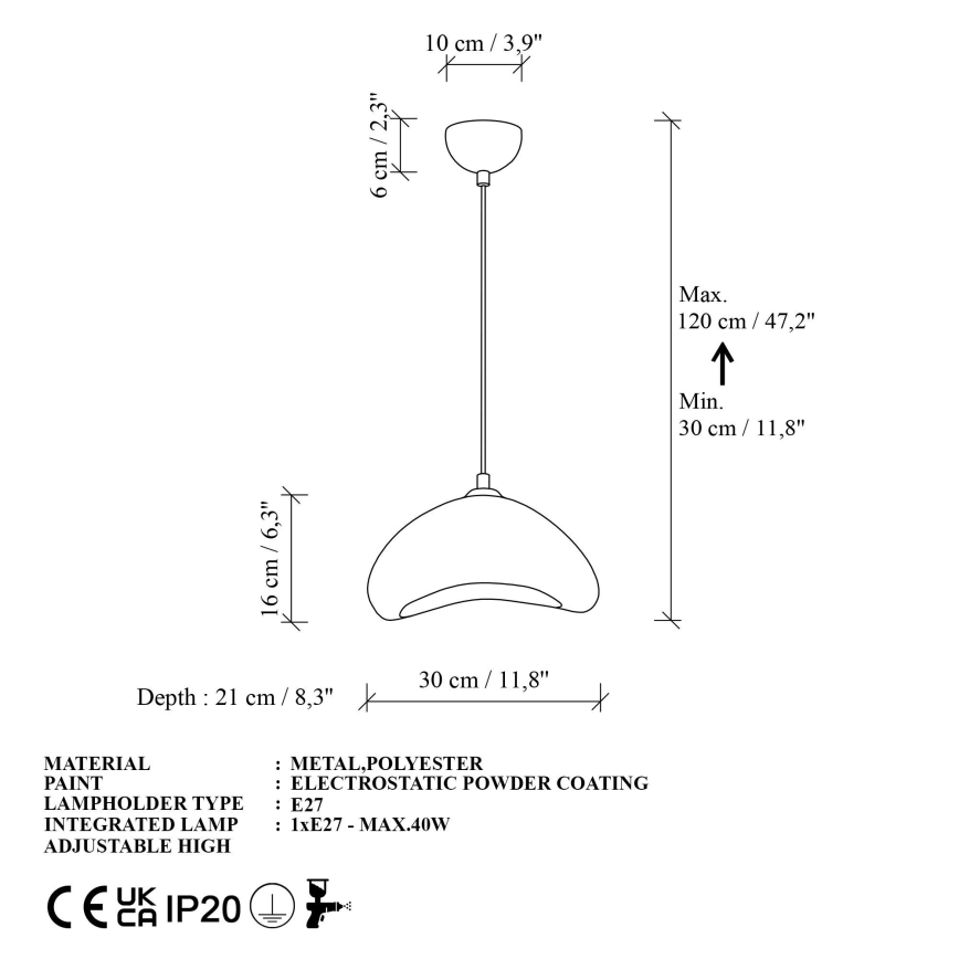 Brilagi - Lampă suspendată cu cablu WABI SABI 1xE27/40W/230V Ø 30 cm albă