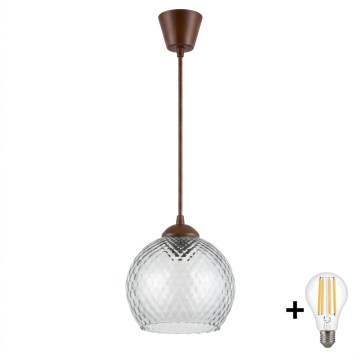 Brilagi - Lampă suspendată cu LED pe cablu RETRO GLASS 1xE27/60W/230V Ø 25 cm maro/gri fumuriu