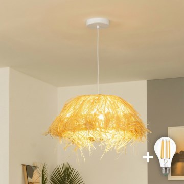 Brilagi - Lampă suspendată LED CERIA BOHO pe cablu, 1xE27/40W/230V, Ø 40 cm, abajur din rafie